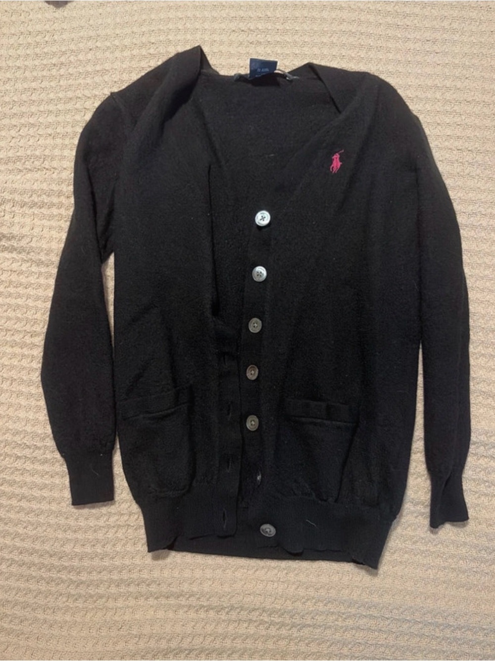 Ralph Lauren Black Cardigan with Pink Pony Logo